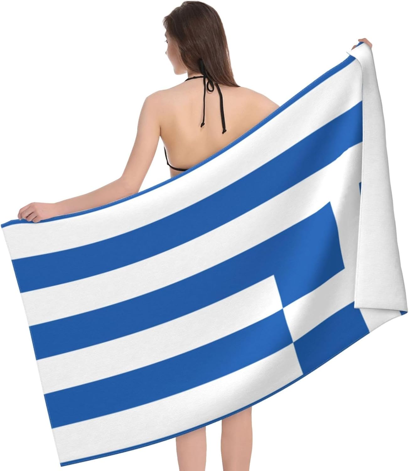 WURTON Greek Flag Print Beach Towel for Adults and Kids