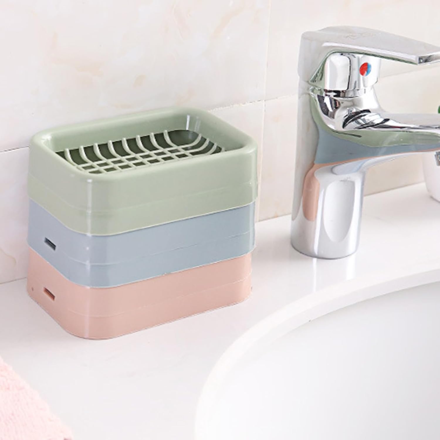 PP Double Layer Grid Drain Soap Box Holder