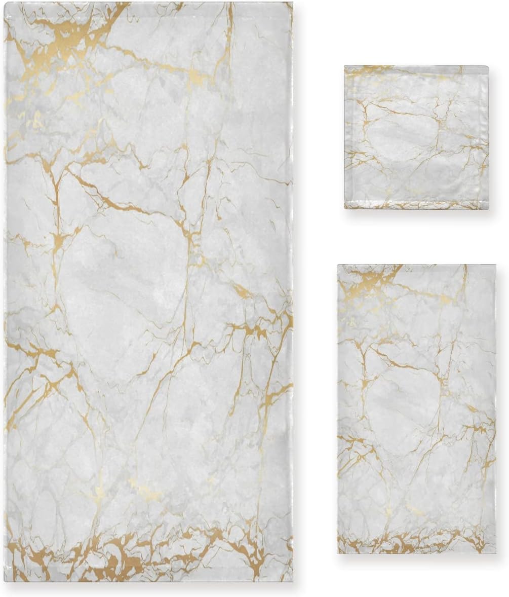 AUUXVA 3-Piece Towel Set with Marble Pattern