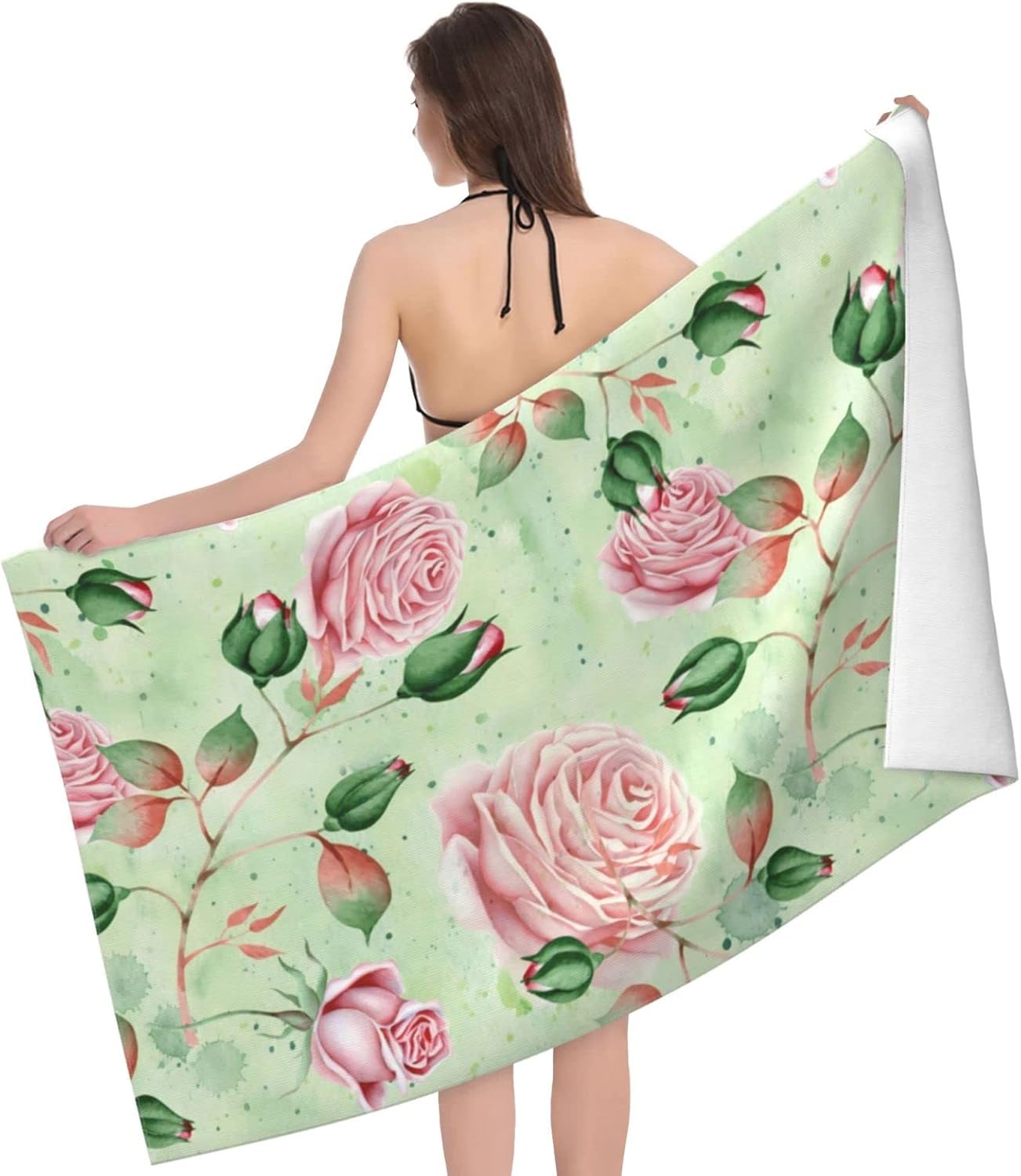 Pretty Pink and Green Floral Beach Towels for Kids Adults