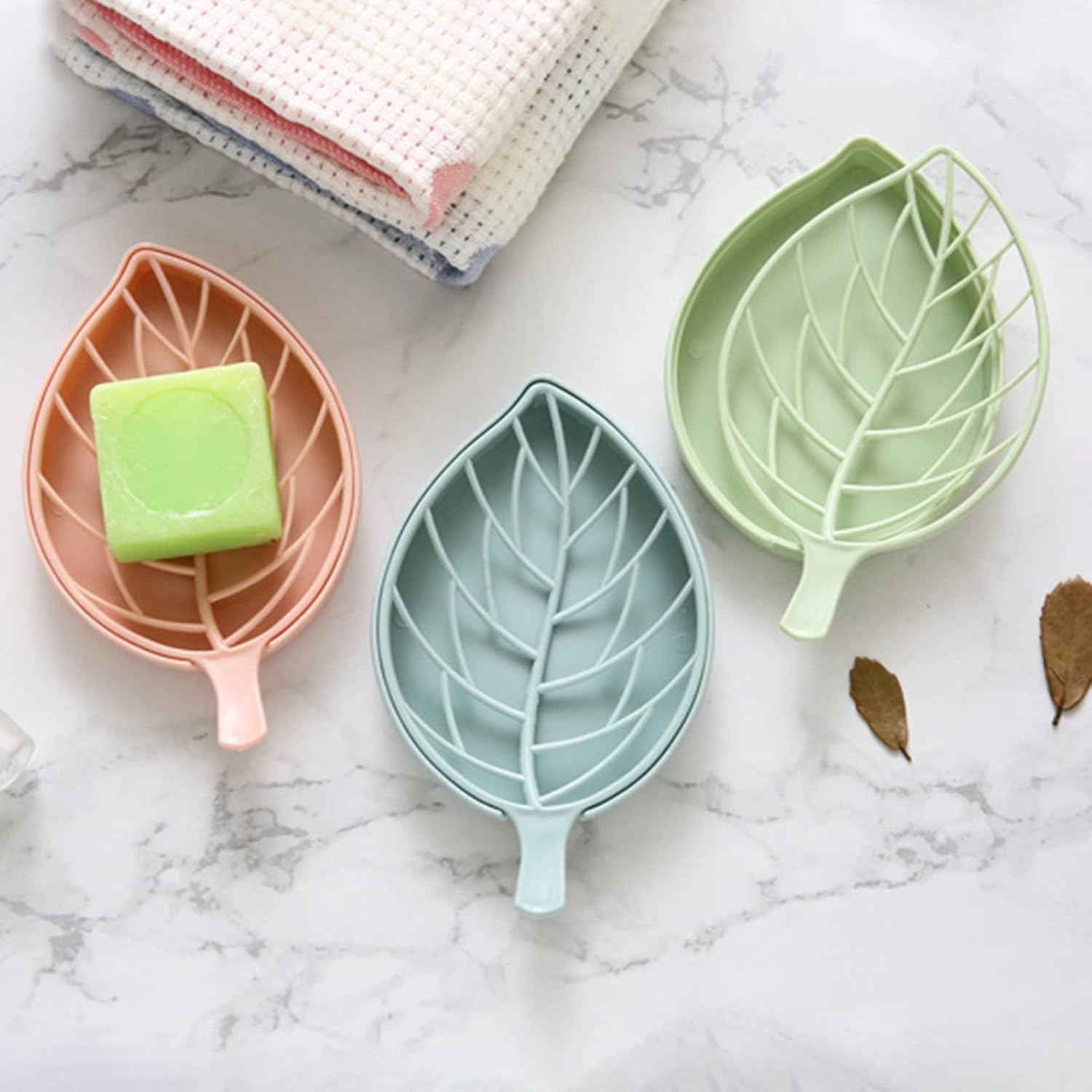 2Pcs Plastic Soap Dish with Drain Blue