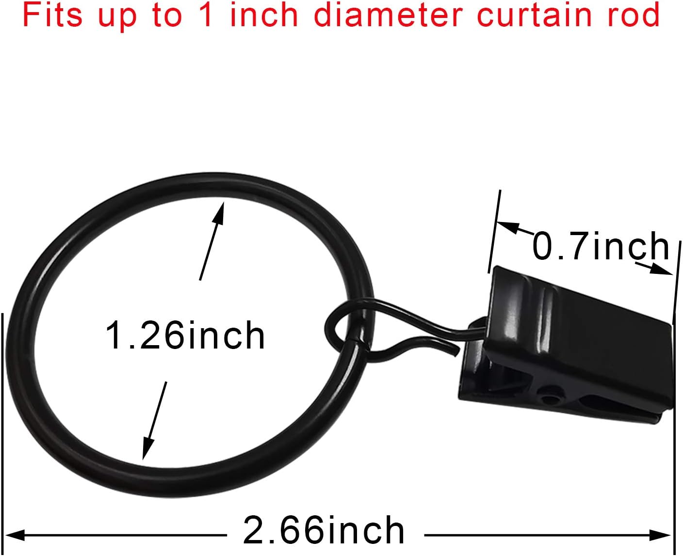 40 Pack Curtain Clips with Rings Black 126 in Diameter