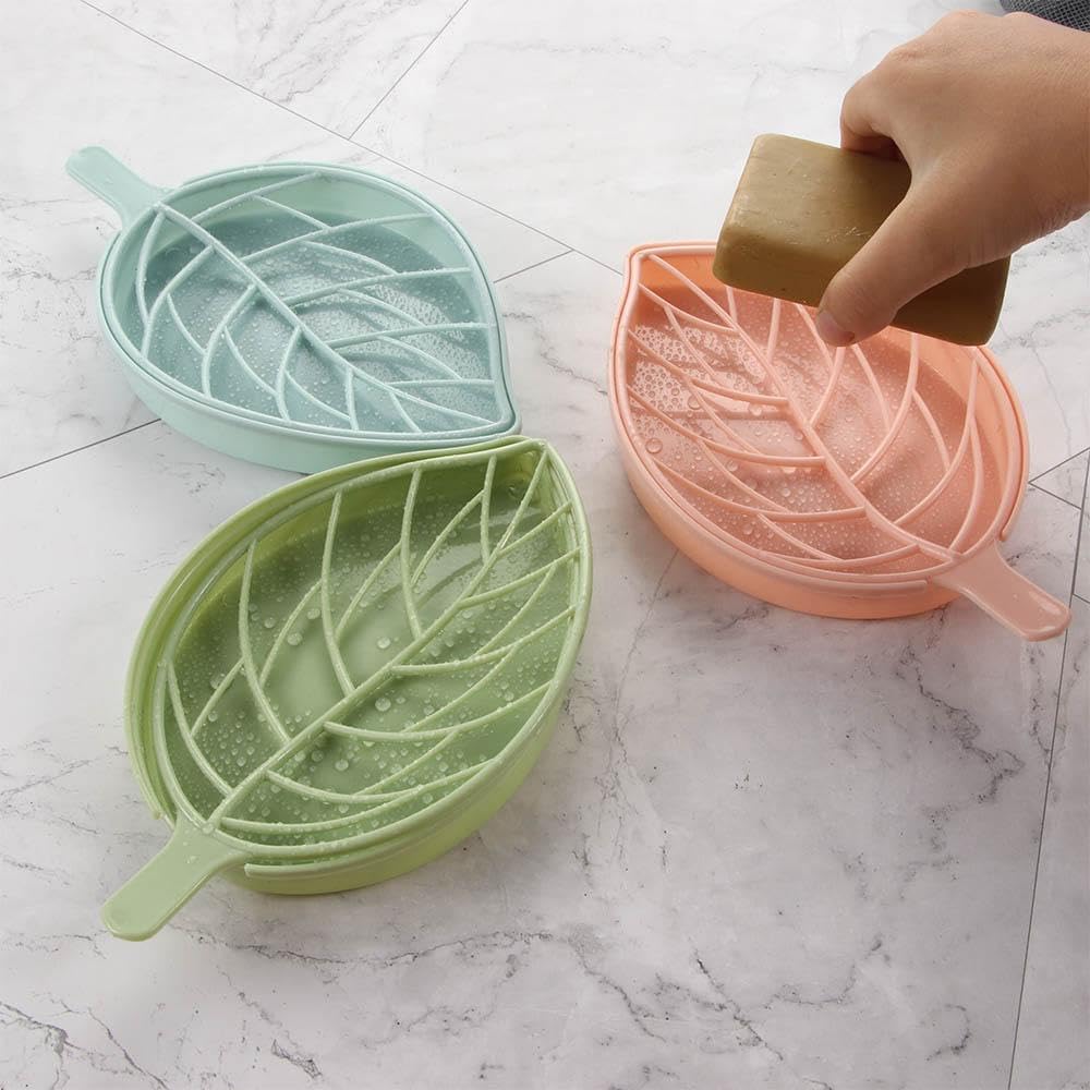 Leaf Shape Soap Dish Draining Rack Non-Slip Green
