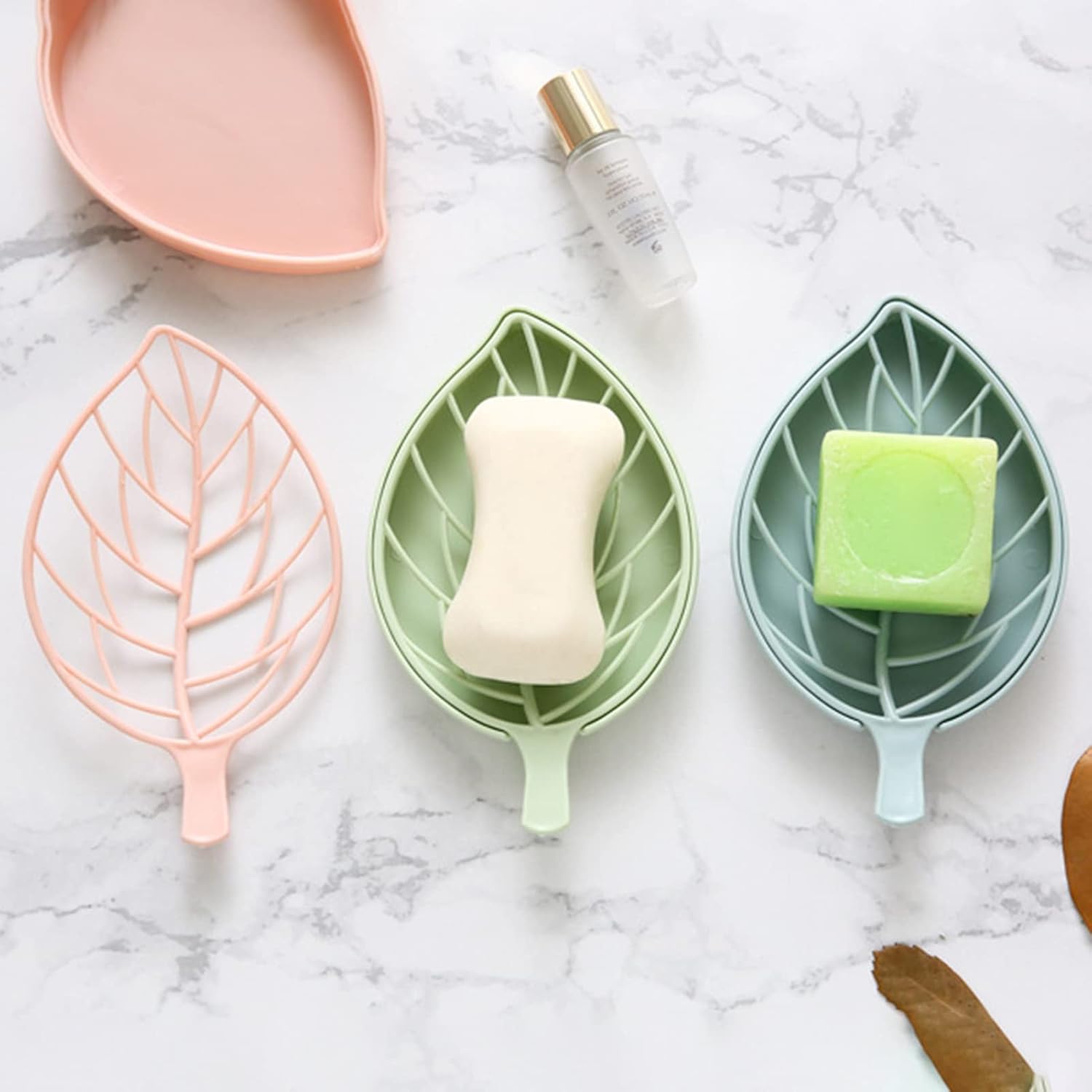 2Pcs Plastic Soap Dish with Drain Blue