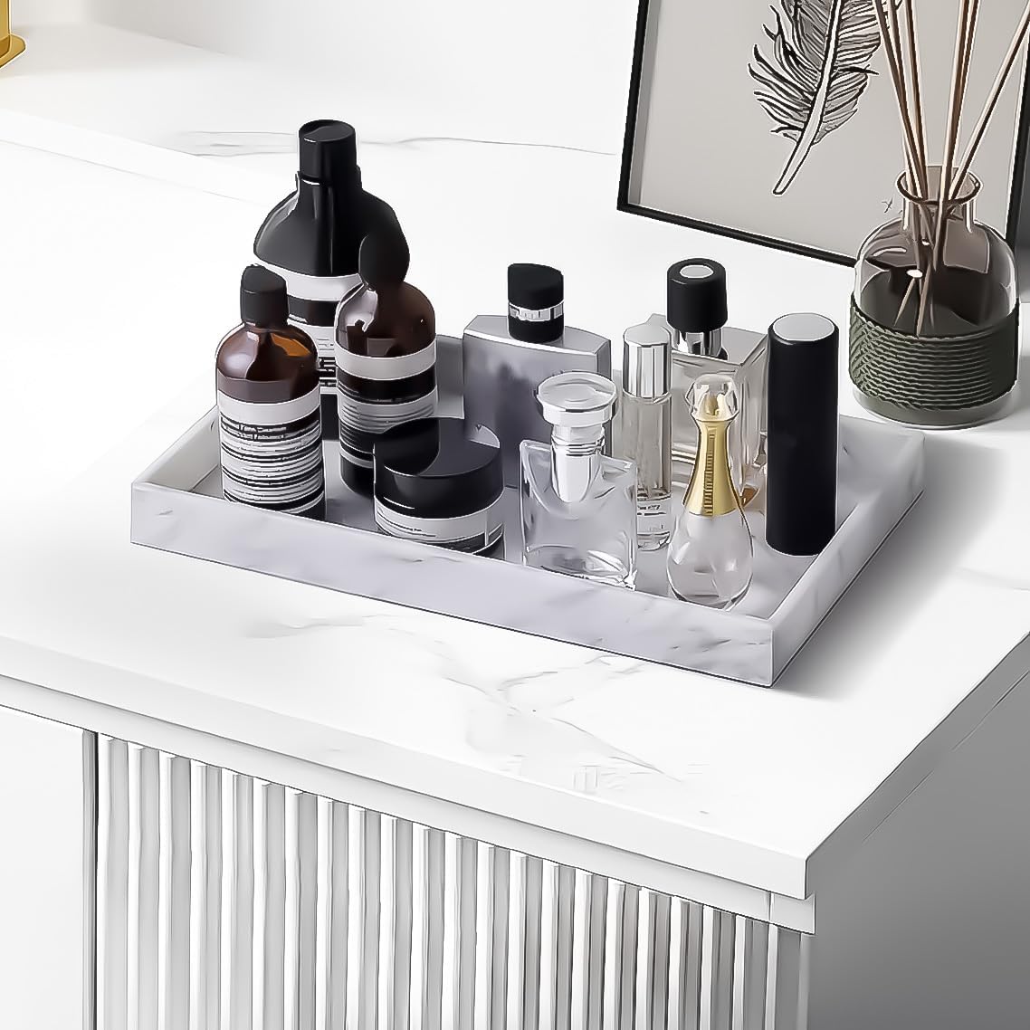 2PCS Silicone Soap Dispenser Tray Kitchen and Bathroom Organizer - White Marble