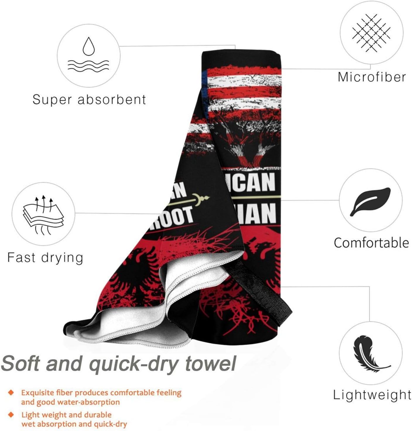 Albanian Flag Beach Towel for Men Women 1