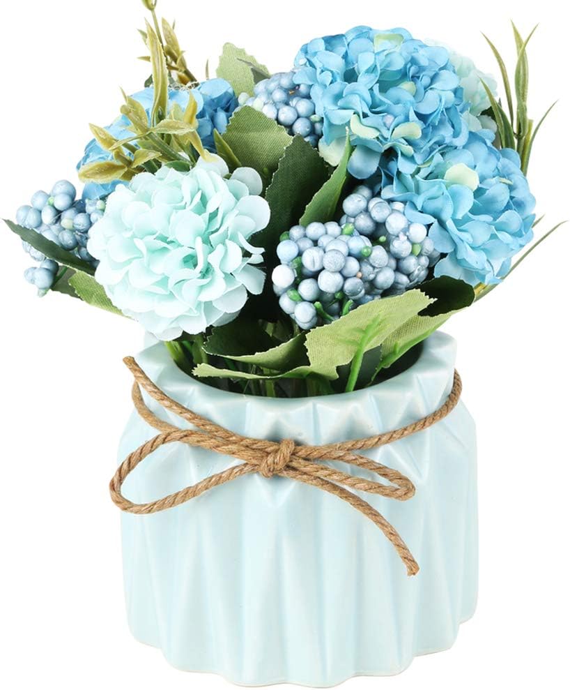 SUPNIU Artificial Hydrangea Bouquet with Ceramic Vase - Pink 1