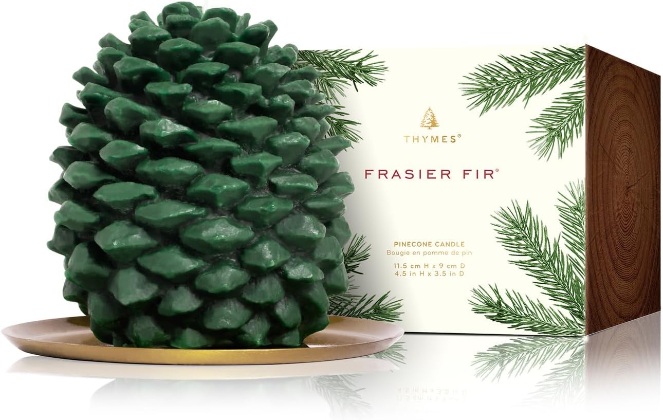 Thymes Frasier Fir Pinecone Candle - Green Pillar