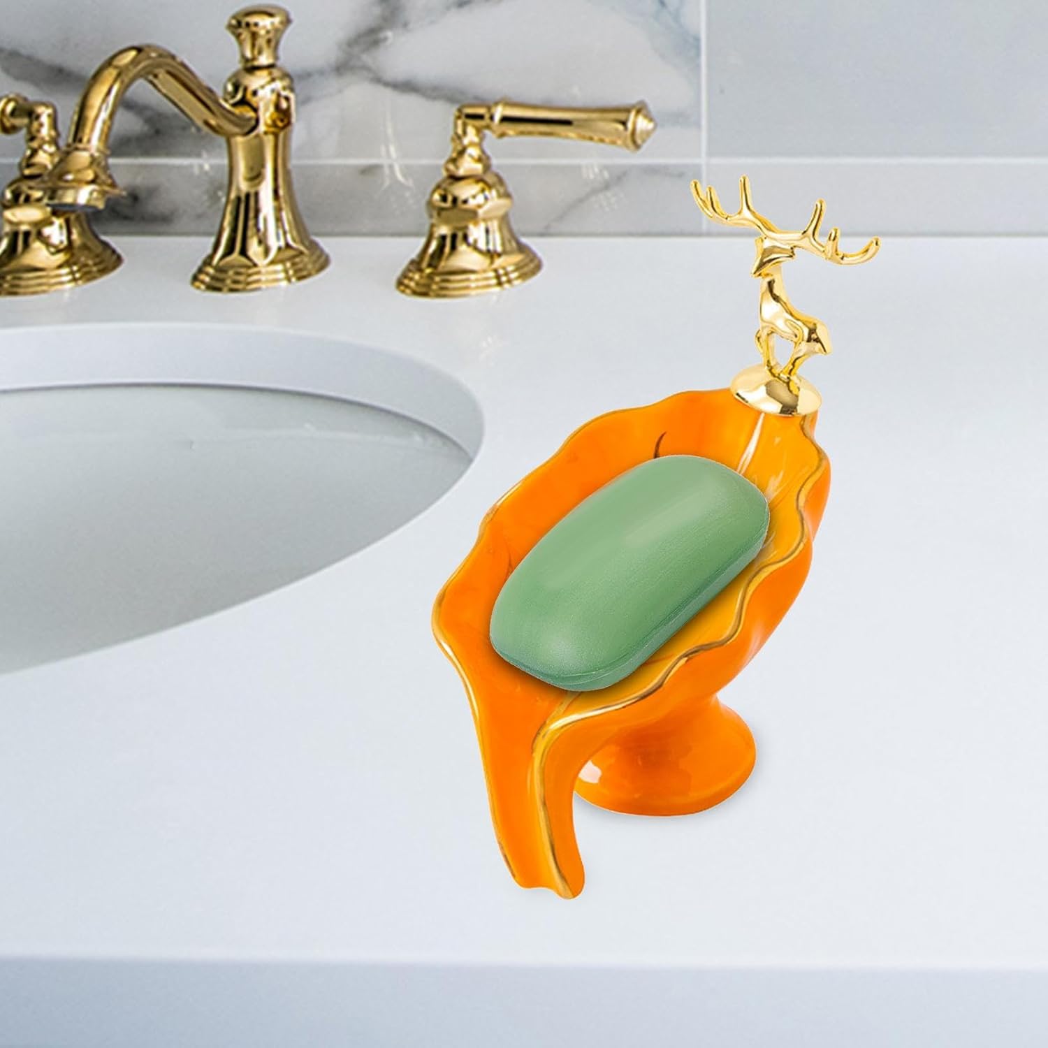 Ceramic Leaf Shape Soap Dish Tray with Self Draining Design