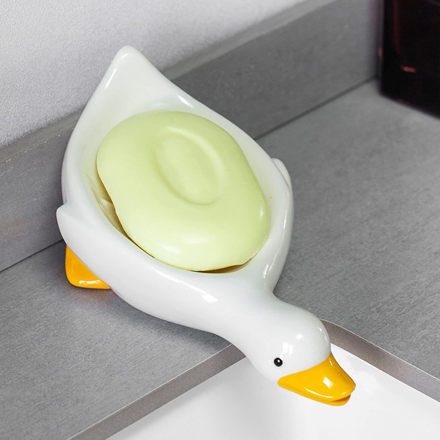 Ceramic Self Draining Soap Dish with Cute Duck Shape
