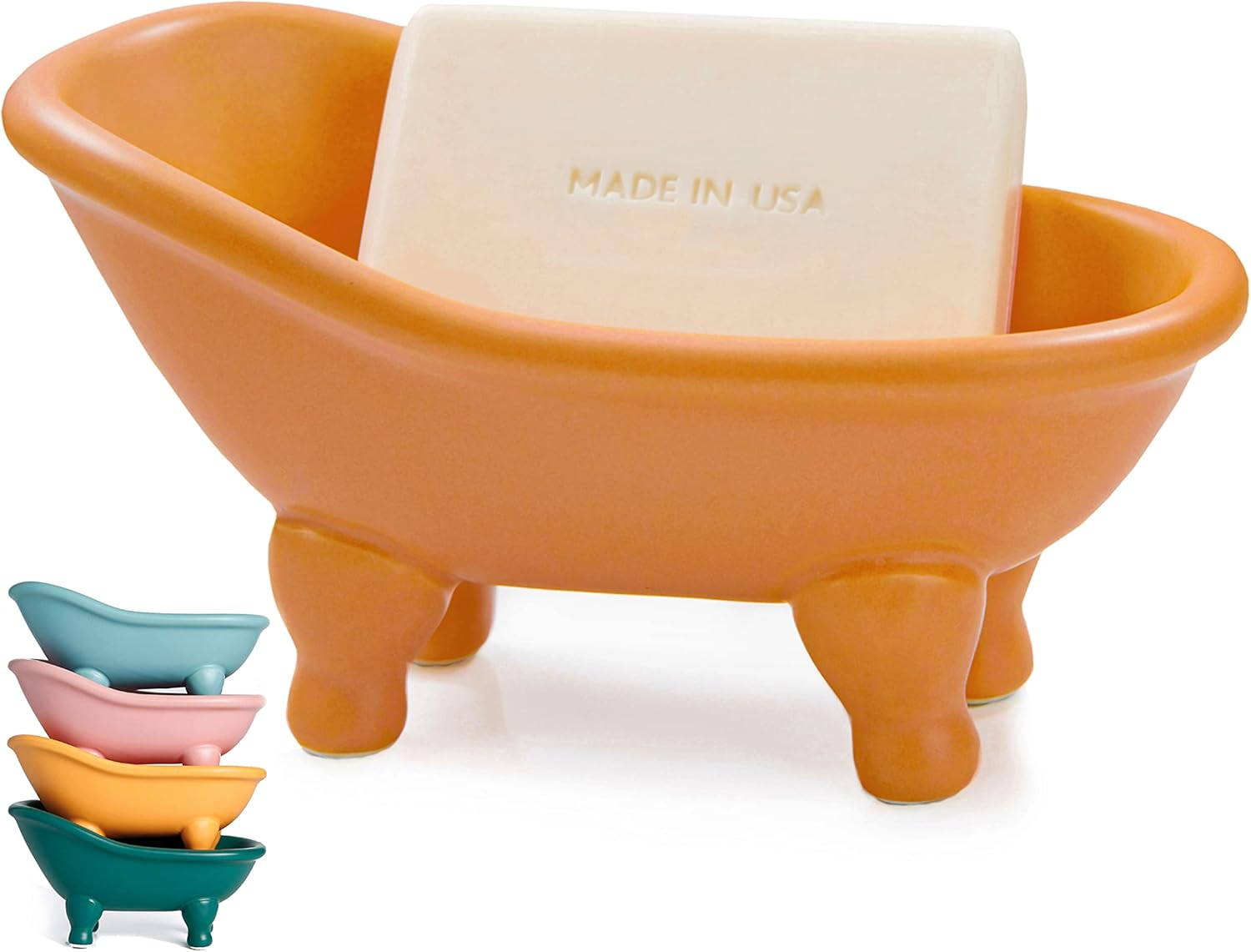Colorful Ceramic Mini Clawfoot Soap Dish Orange