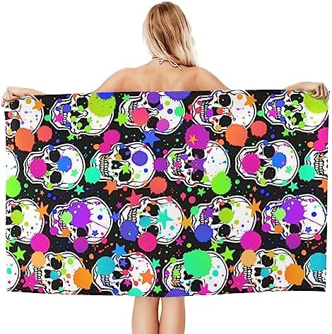 VOOHDDY Bright Skull Beach Towel - Large Soft Microfiber Quick Dry Oversized