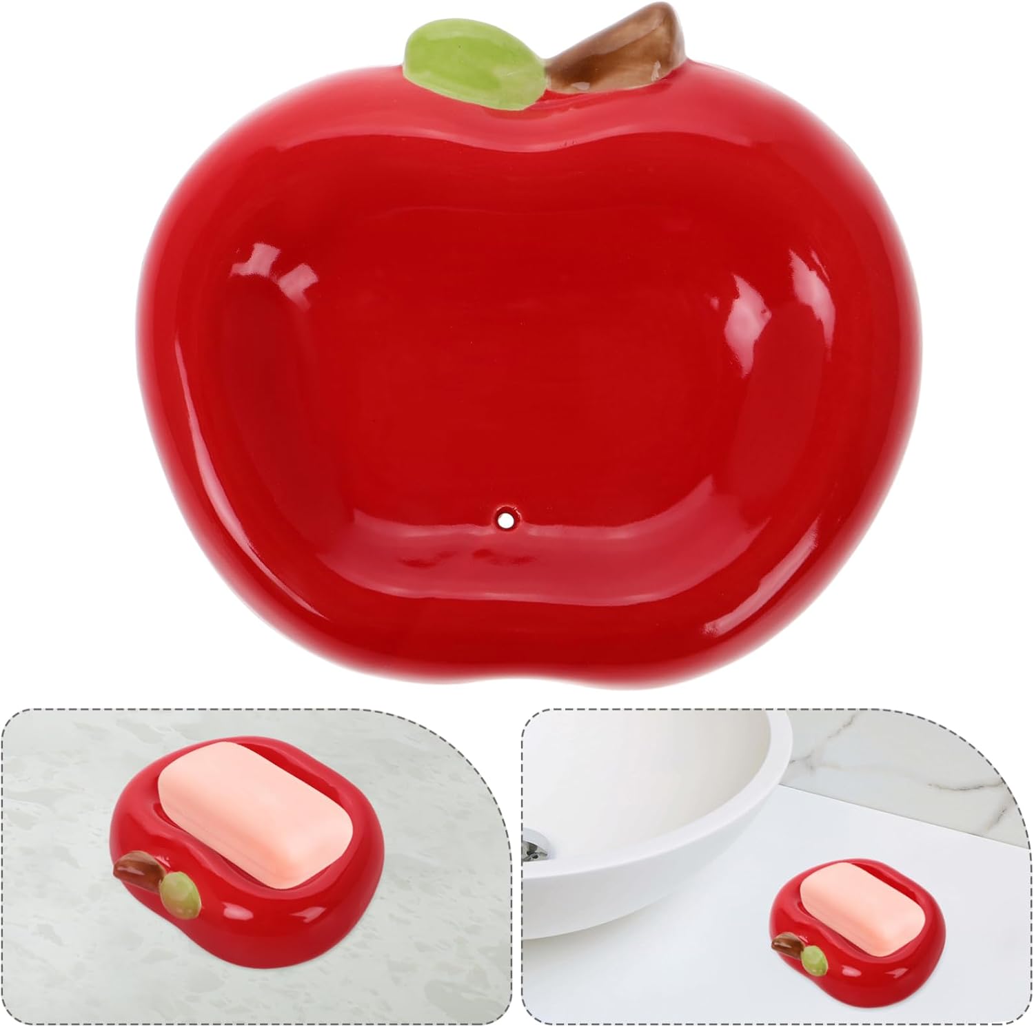 Ceramic Apple Soap Holder with Drainage Tray 1