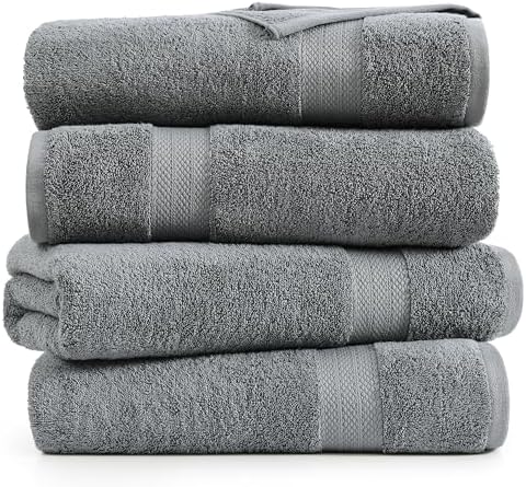 LANE LINEN 4-Piece Bath Towel Set - 100 Cotton 28x54 Cool Grey