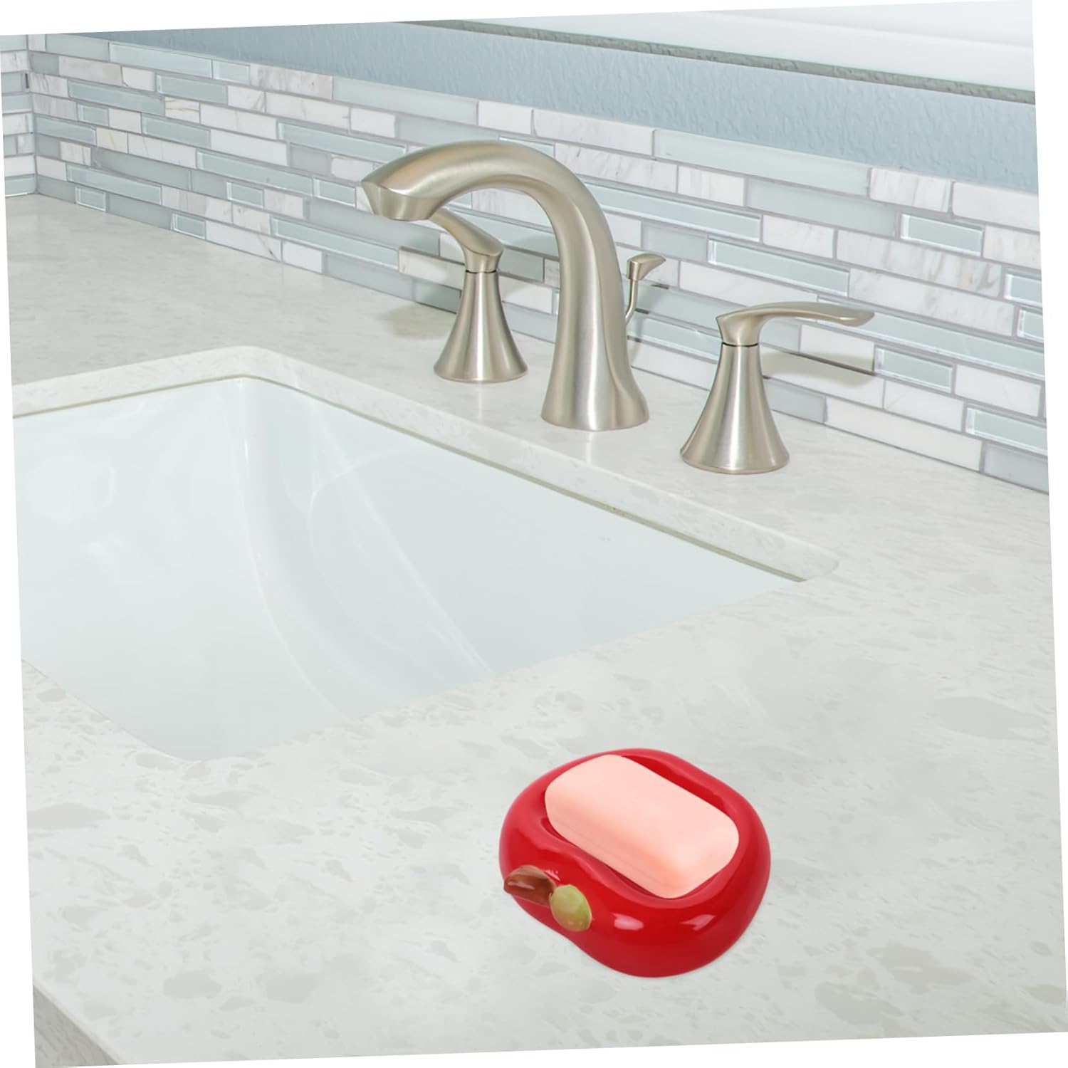BRIGHTFUFU Apple Shaped Ceramic Soap Dish with Drainage