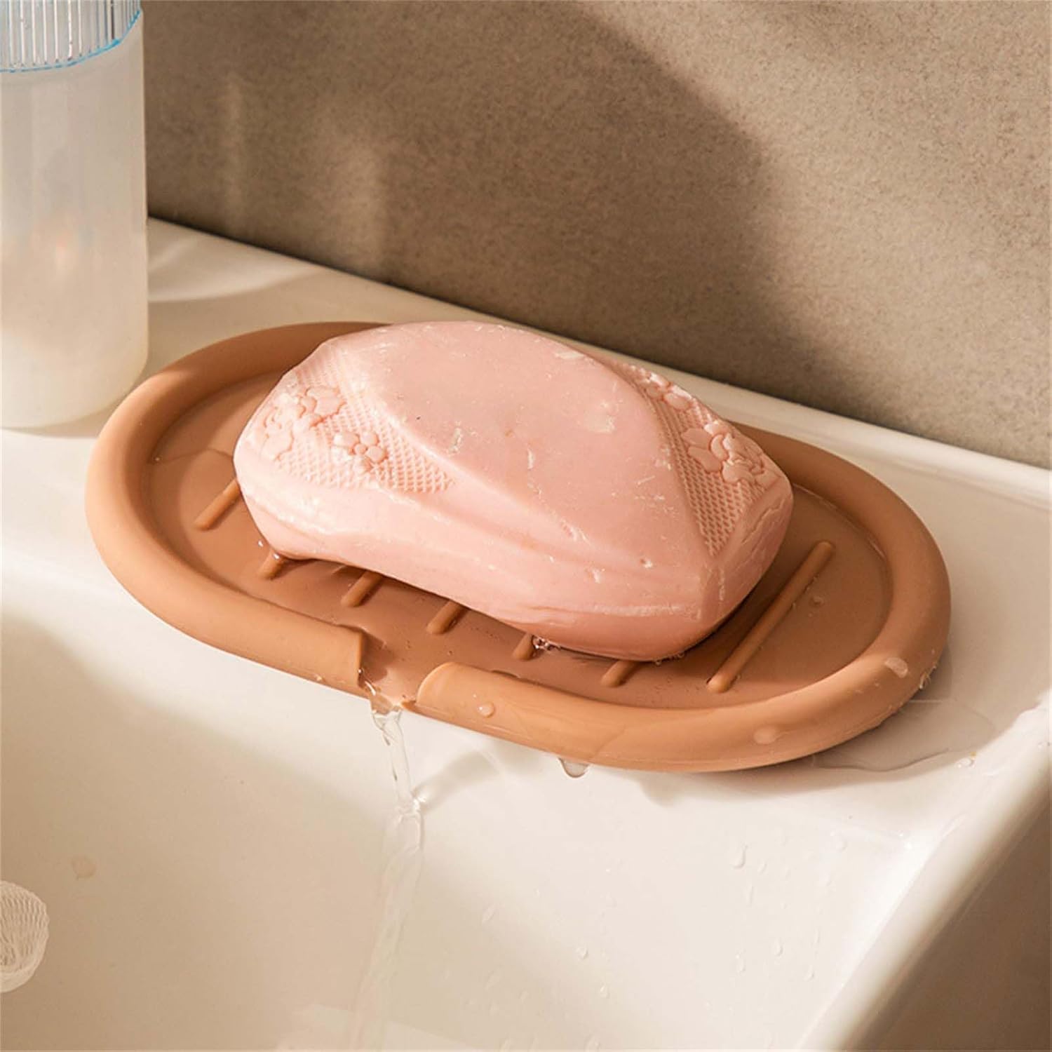 Self Draining Soap Holder 15cmx9cm Silicone Tray for Bathroom and Kitchen Orange