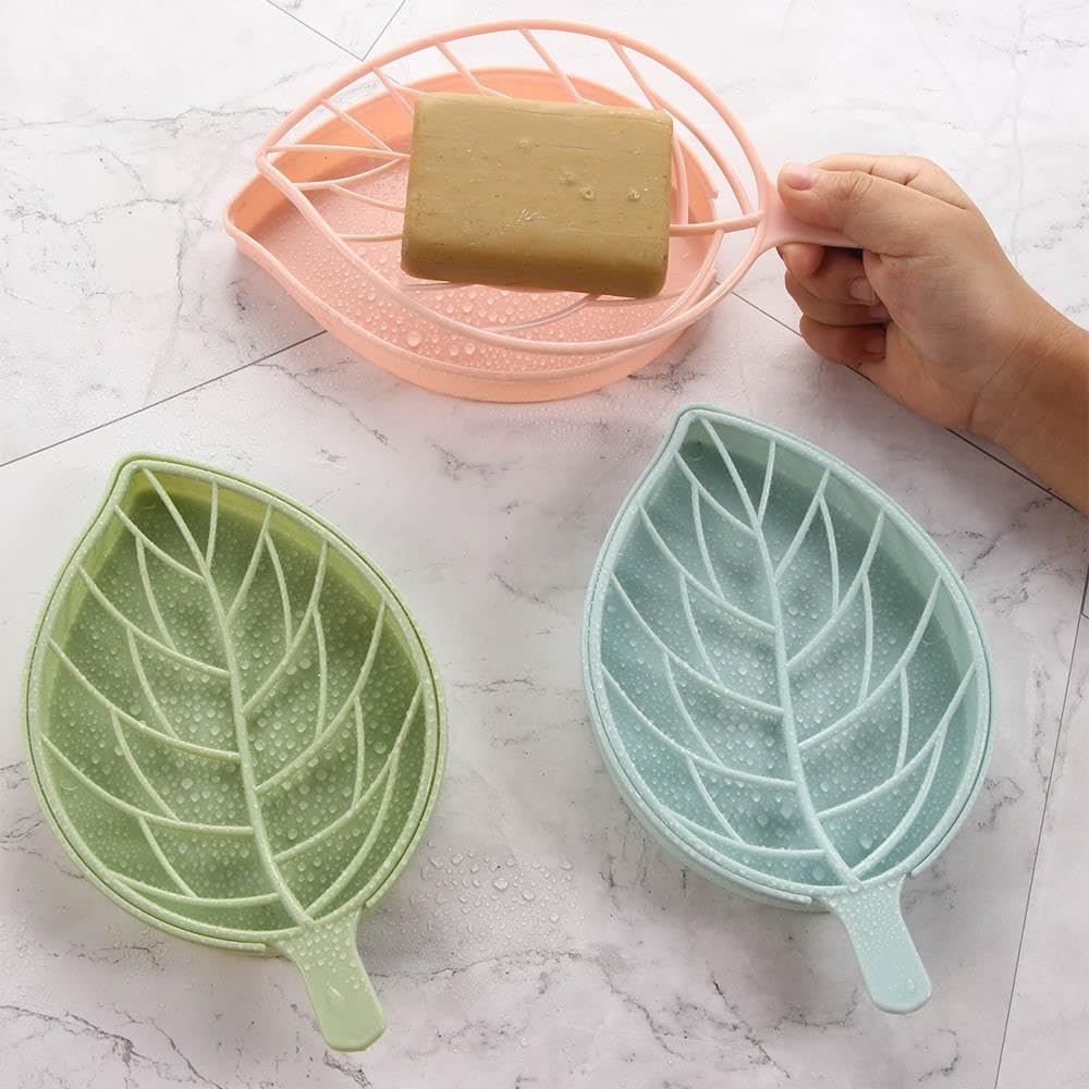 Leaf Shape Soap Dish Draining Rack Non-Slip Green