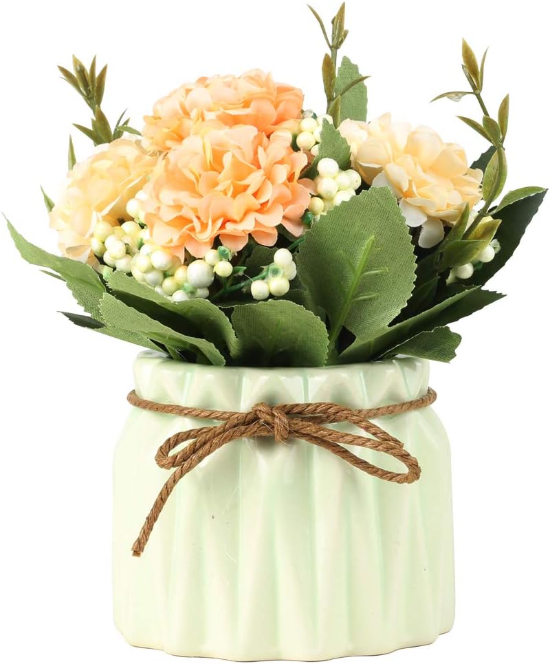 SUPNIU Artificial Hydrangea Bouquet with Ceramic Vase - Pink 1