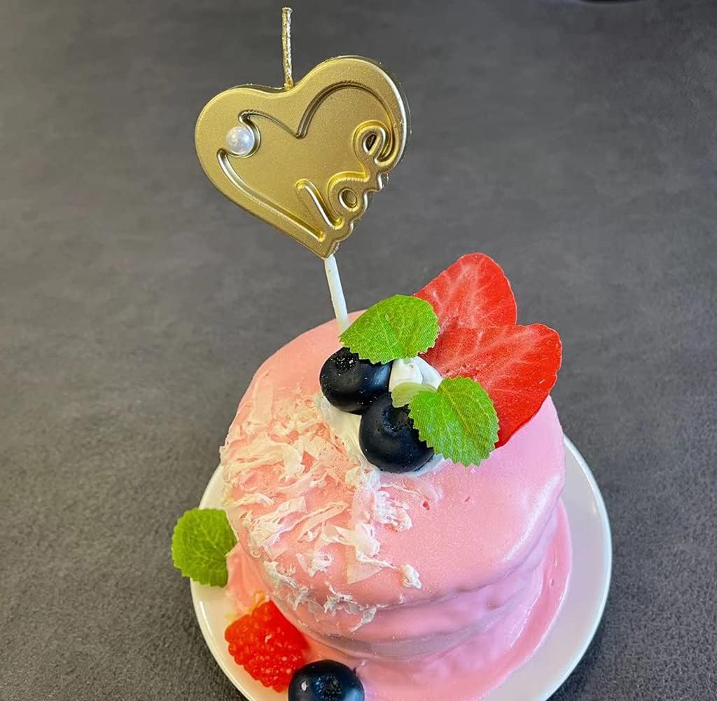 Gold-Plated Love Heart Candles for Cakes and Parties