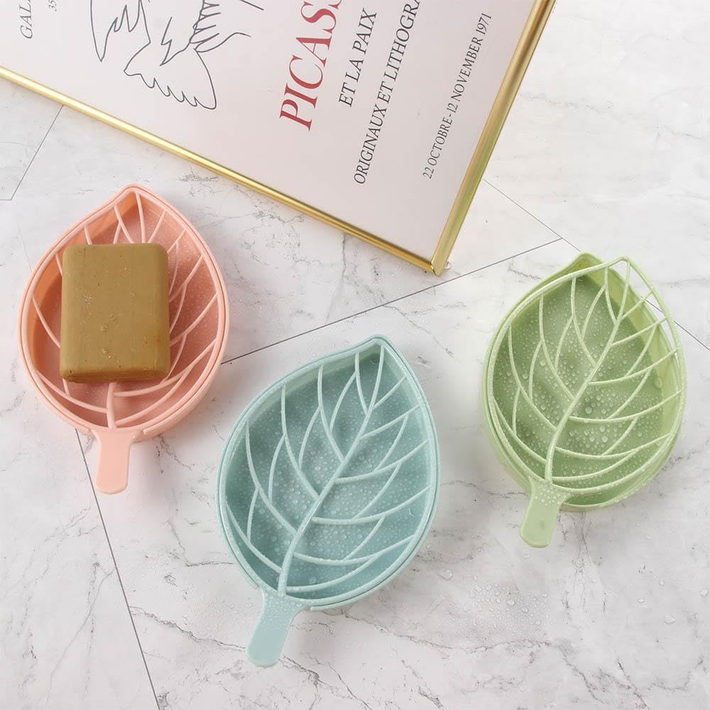 Leaf Shape Soap Dish Draining Rack Non-Slip Green