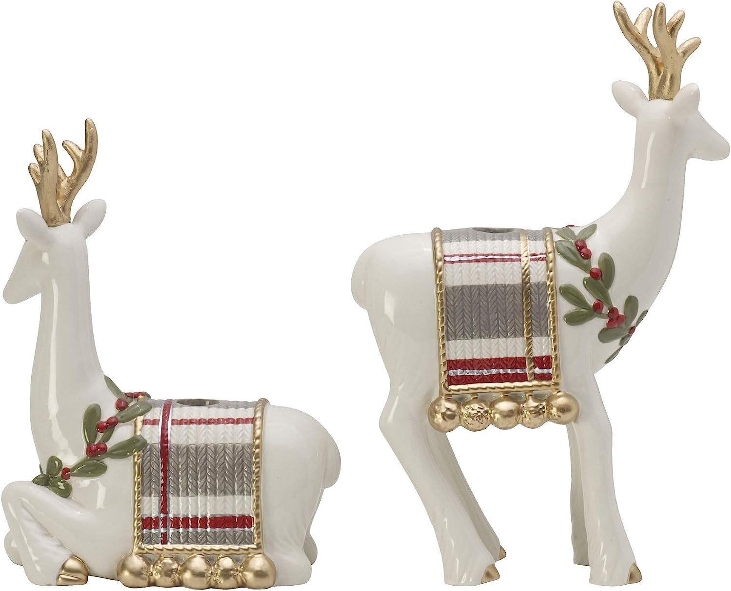 Fitz and Floyd Mistletoe Deer Candleholder Set 1