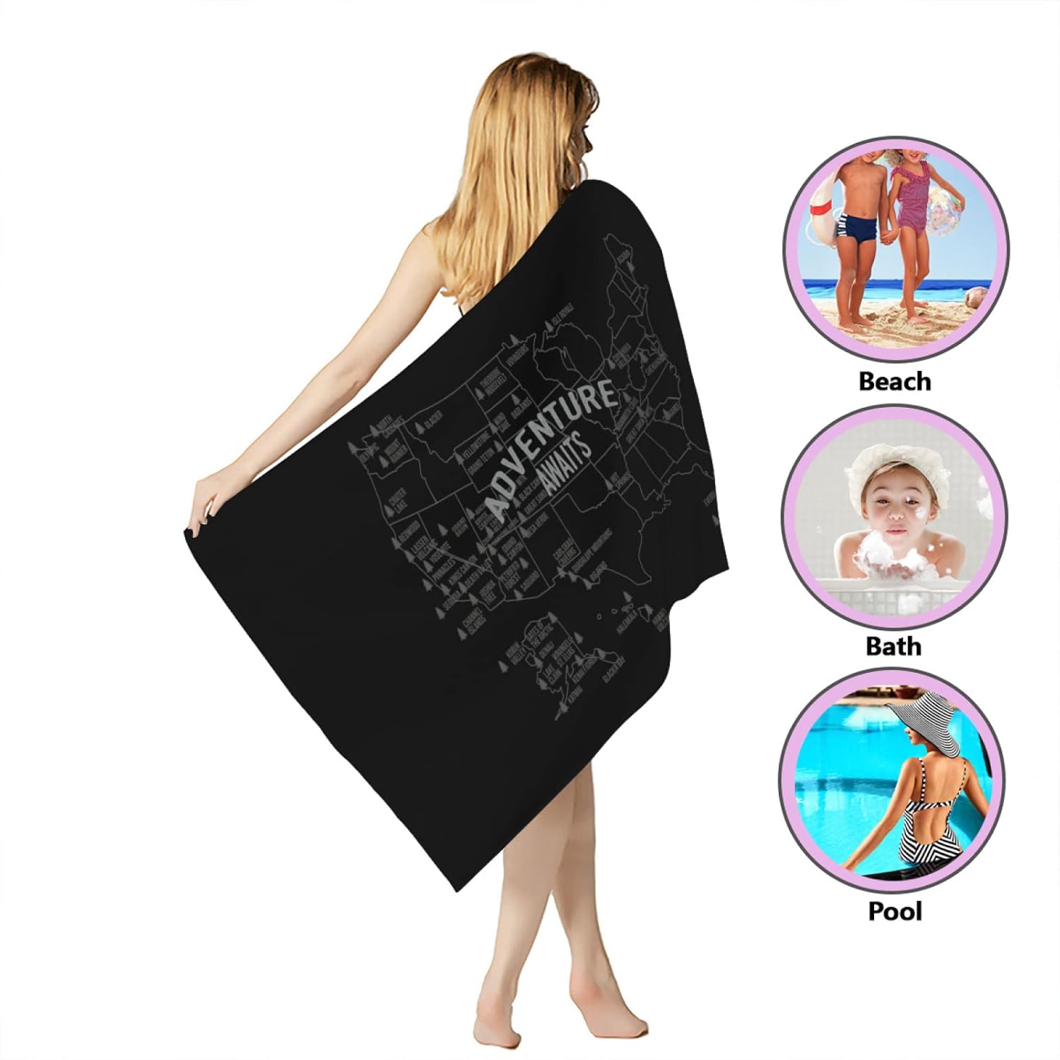 National Park Map Beach Towel - 59 Parks Microfiber Sand Free Travel Towel