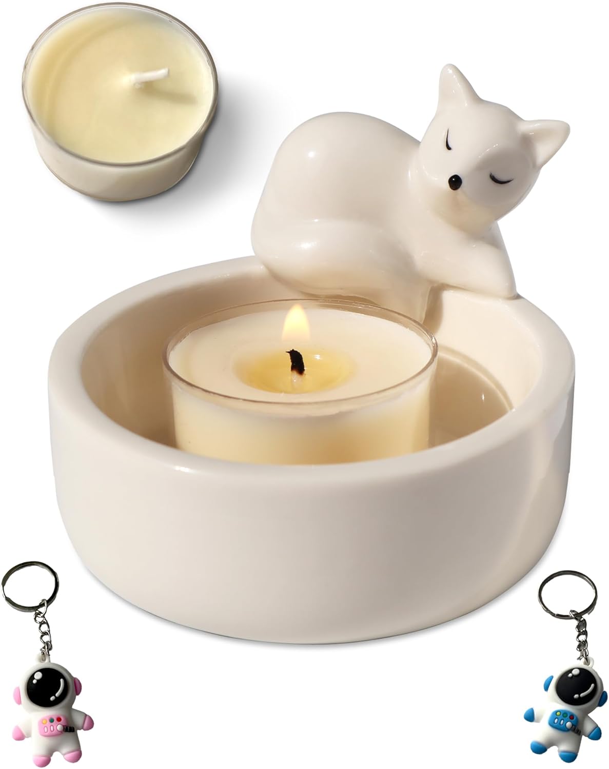 Fox Candle Holder Set with Scented Candle and Keychain