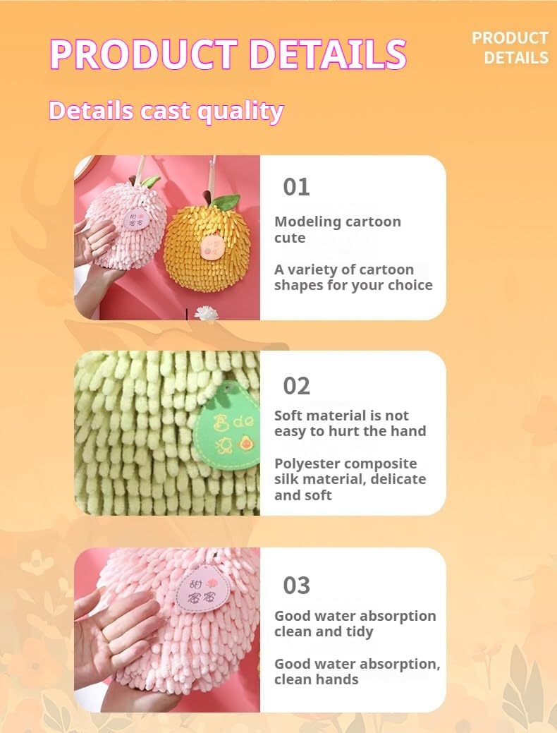 Aimery Fuzzy Ball Hand Towels Set of 6 with Wall Hooks