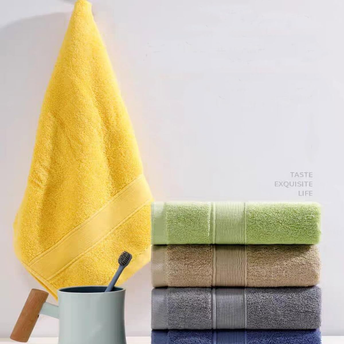 JININQ 2 Piece Cotton Hand Towels 134 x 295 Inch Brown