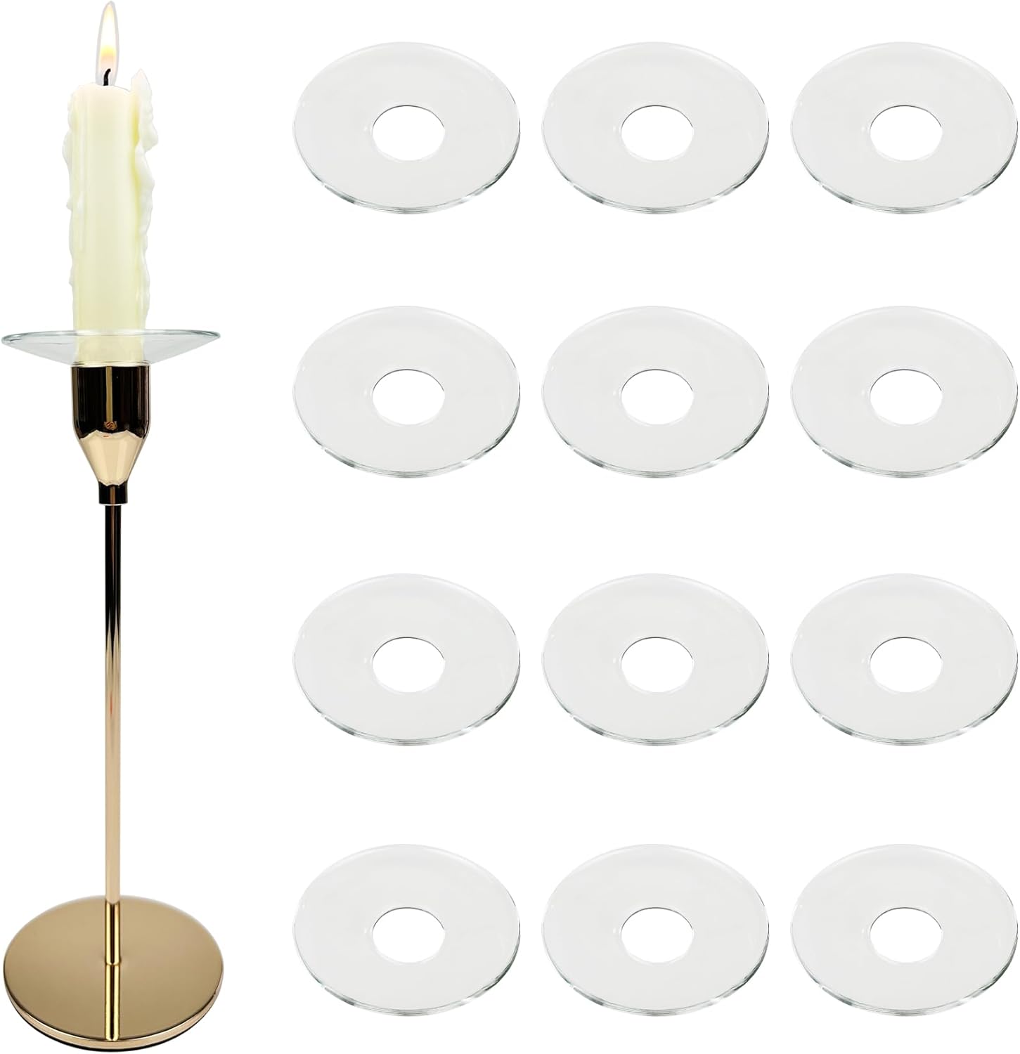 VGEUNA 12 Pack Clear Bent Glass Candle Drip Bobeches