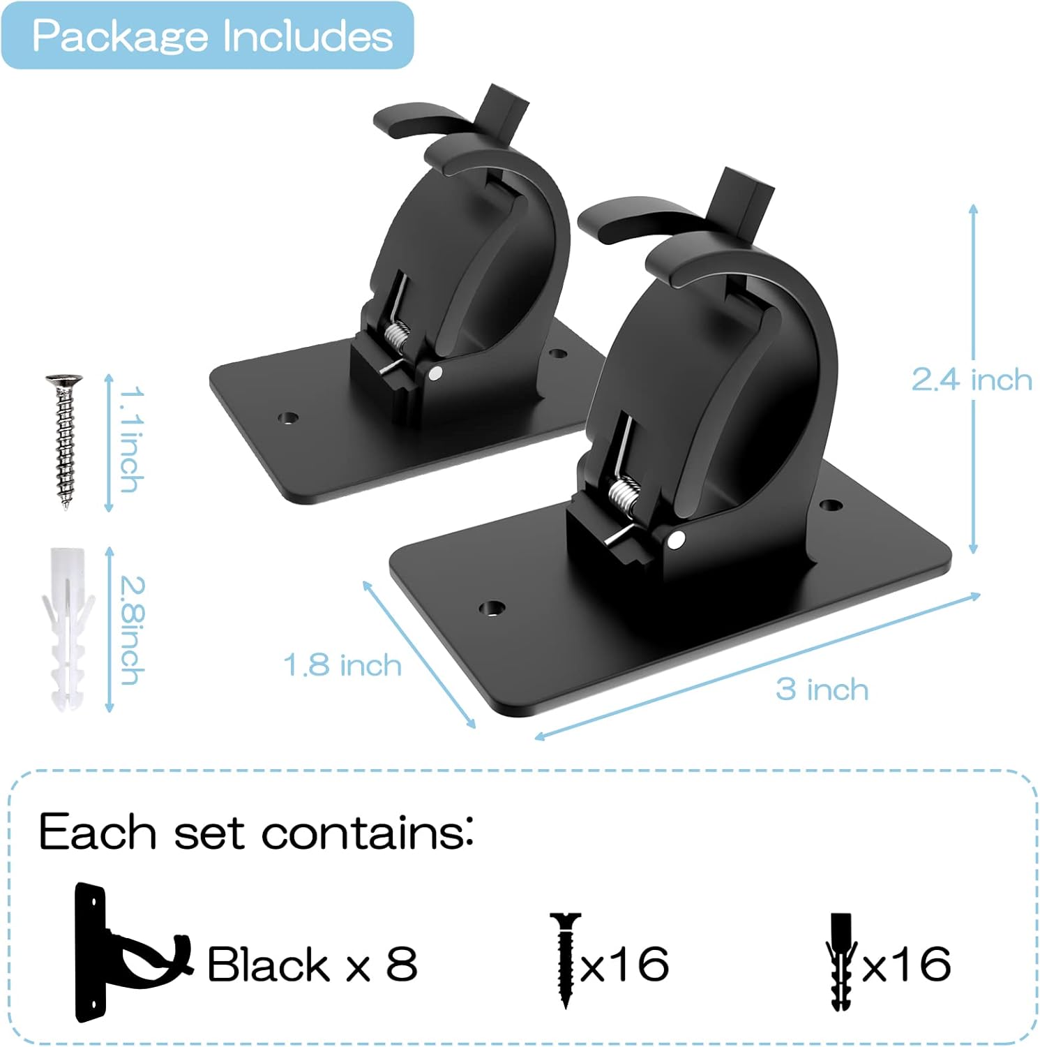 8 Pieces Self Adhesive Curtain Rod Brackets Black