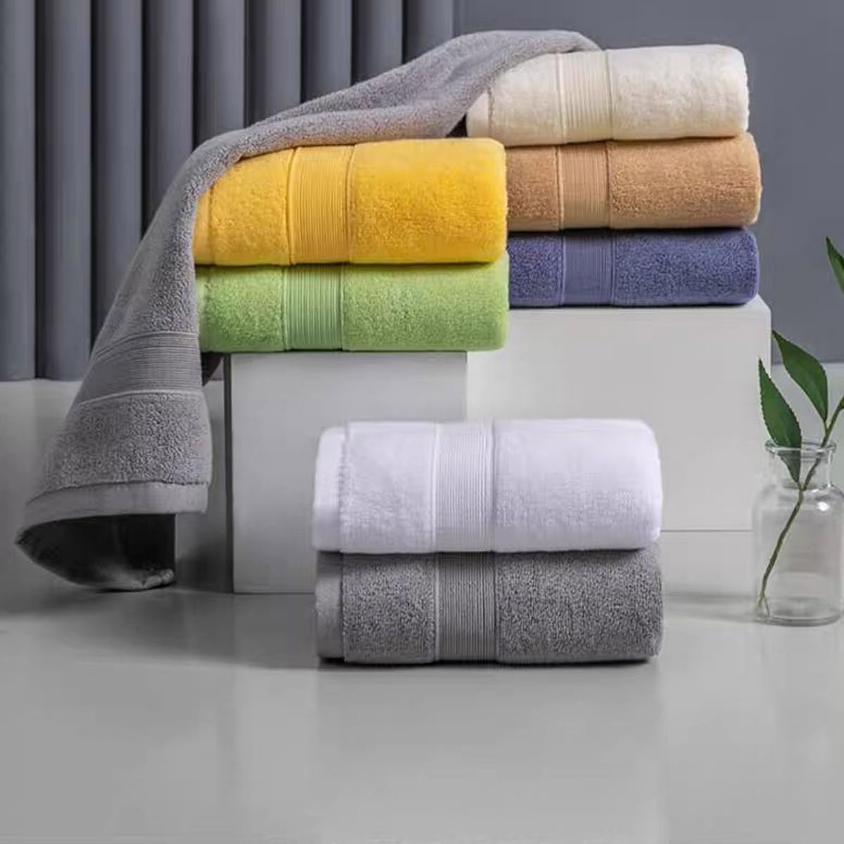 JININQ 2 Piece Cotton Hand Towels 134 x 295 Inch Brown