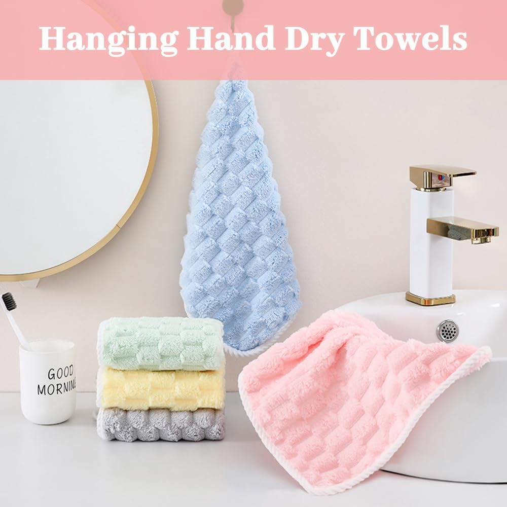 6Pcs Coral Velvet Hand Towels with Hanging Loop 1