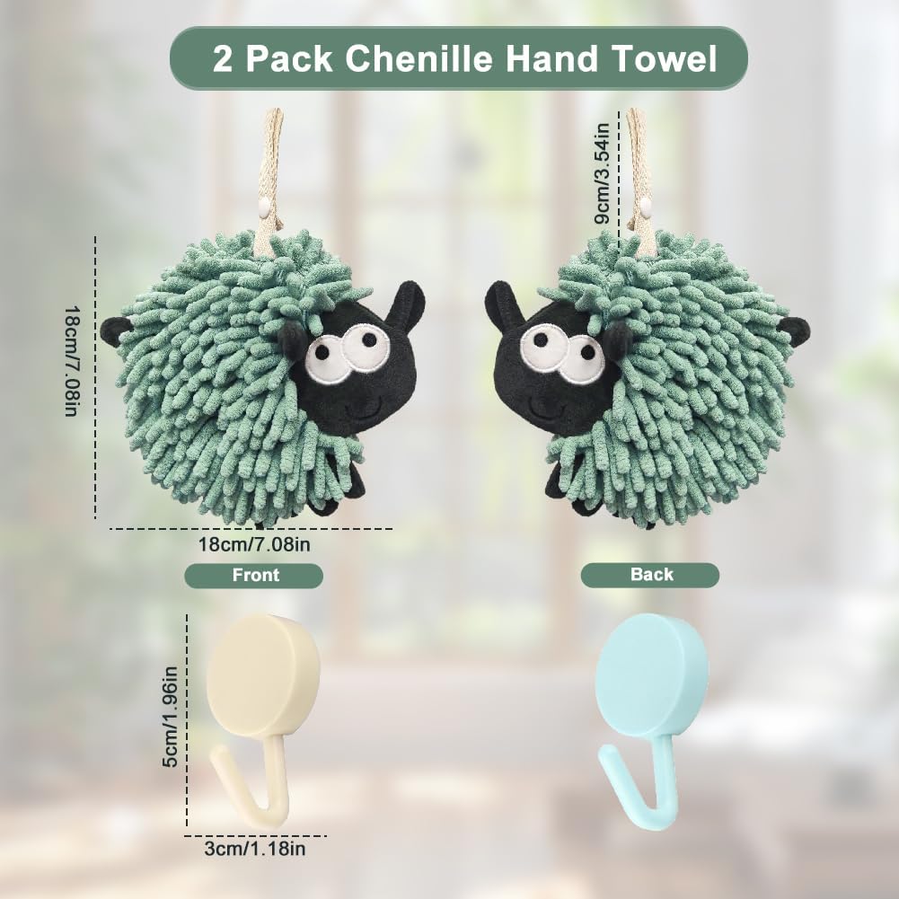2 Pack Chenille Hand Towel with Hanging Loops