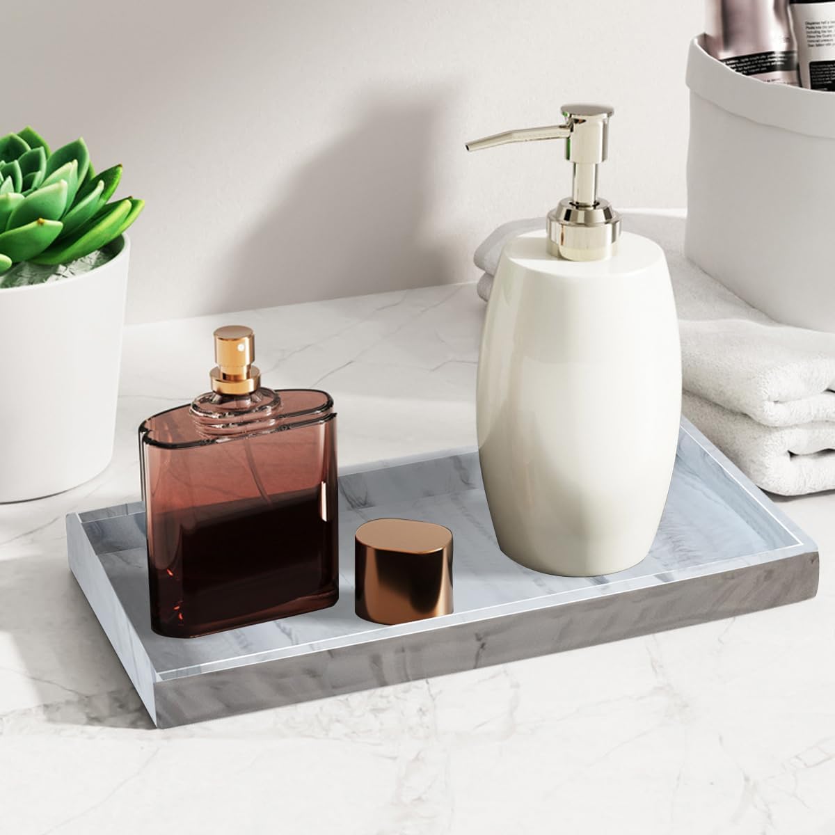 2PCS Silicone Soap Dispenser Tray Kitchen and Bathroom Organizer - White Marble