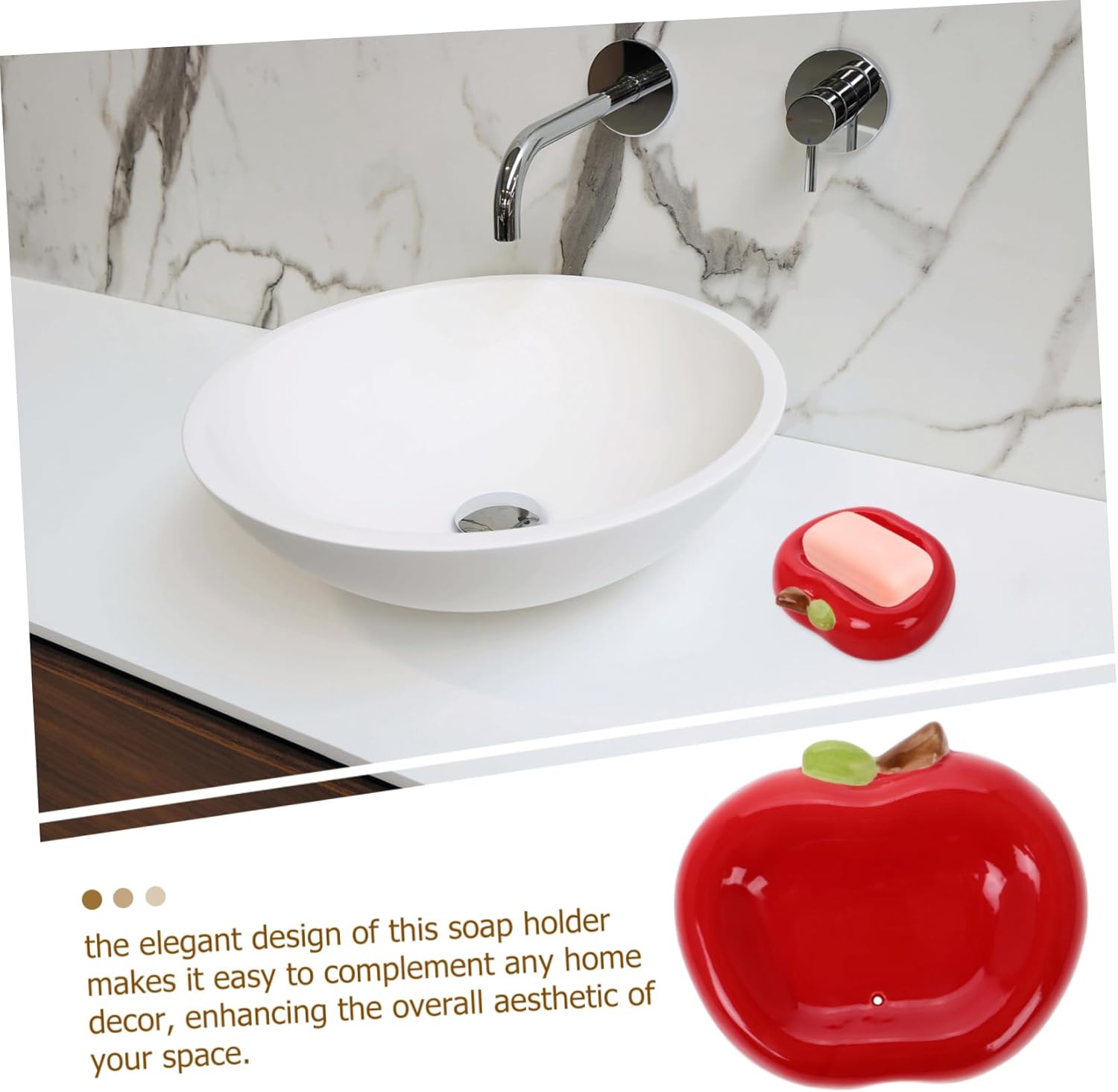 Fondotin Apple Shaped Ceramic Soap Tray with Drainage Hole
