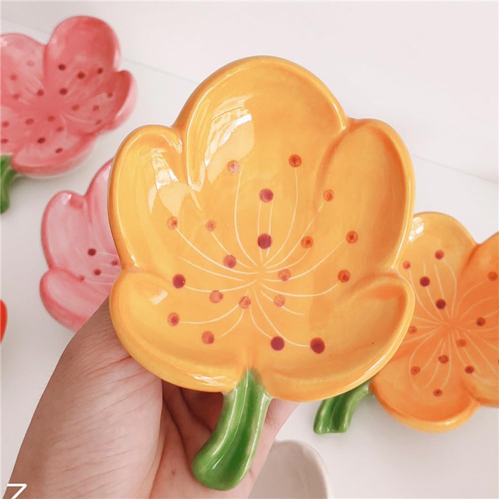 Flower Ceramic Soap Holder Self Draining Tulip Yellow