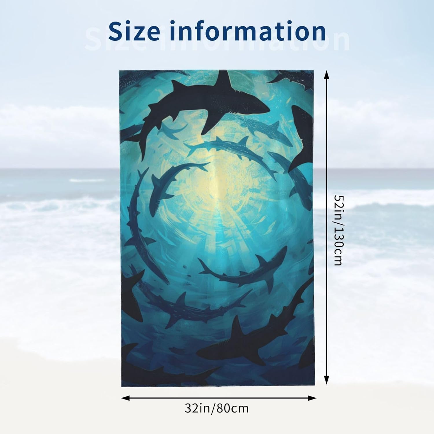 Ocean Shark Microfiber Beach Towel for Adults Kids 52x32 Inches