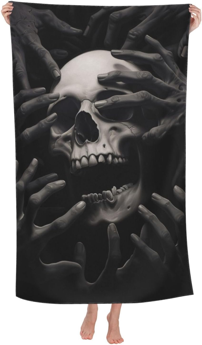VANZEV Black Skull Beach Towel - 52x32 Ultra Absorbent Quick Dry Soft