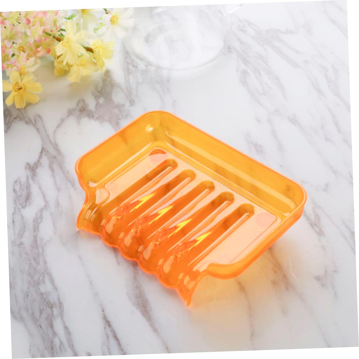 Ciieeo Bathroom Waterfall Soap Dish with Clear Orange Cup Holder