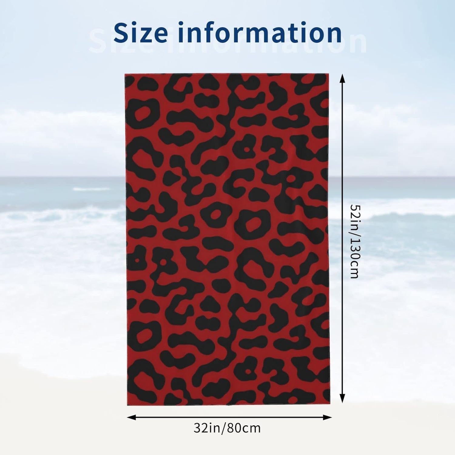 Red Black Leopard Print Beach Towel Oversized
