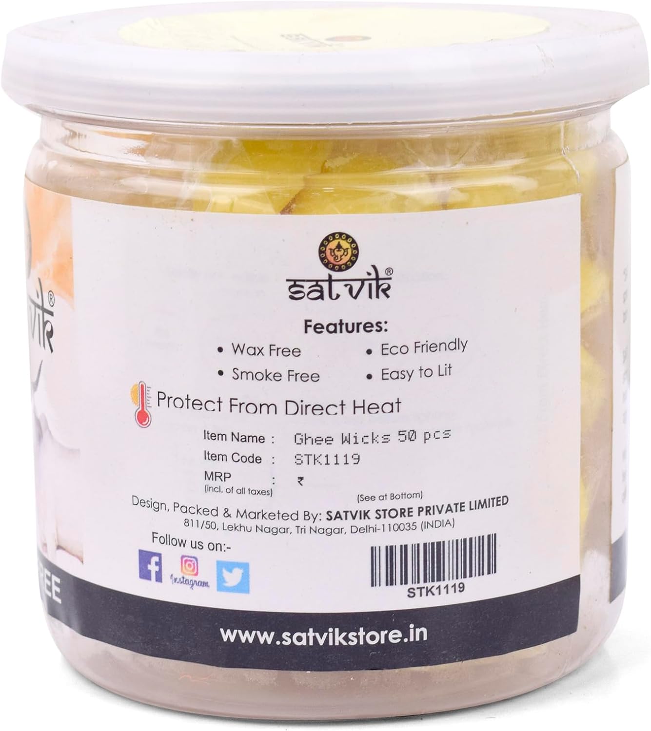 Craftsman Pure Cow Ghee Wicks for Puja - 50 Piece Jar