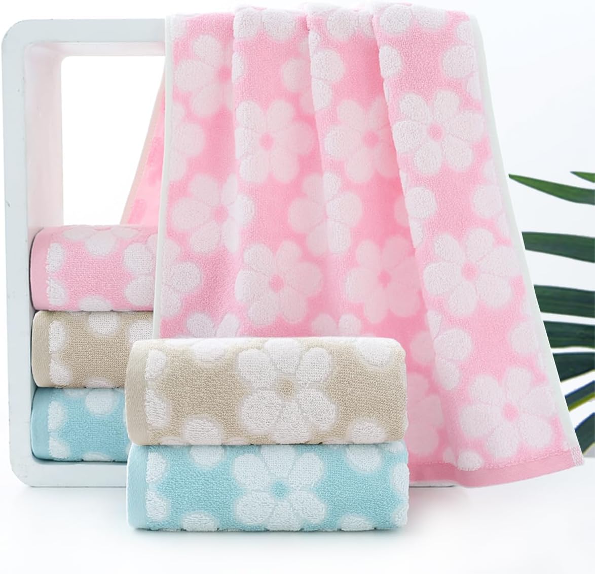 Pidada Hand Towels Set of 4 Brown Floral Pattern