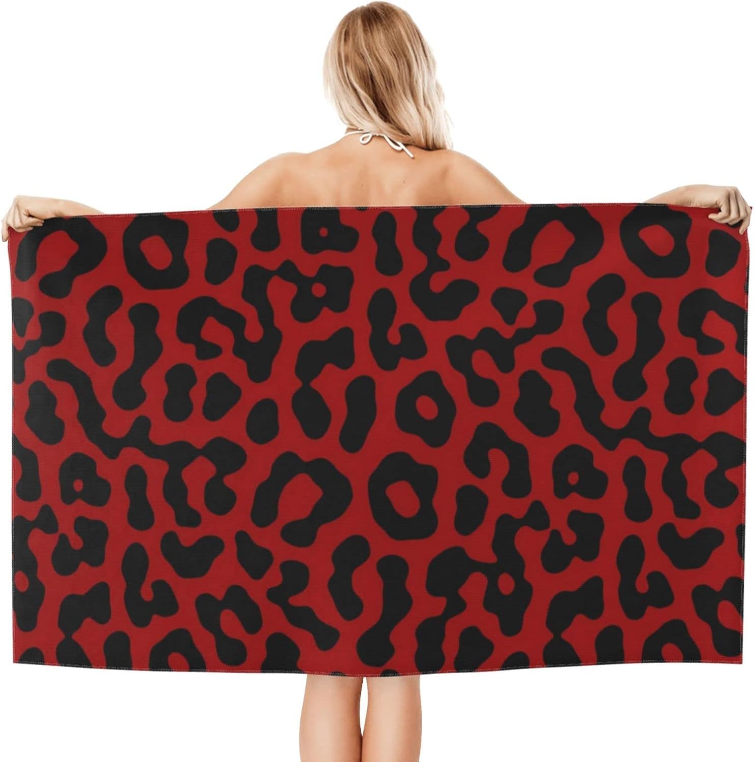 Red Black Leopard Print Beach Towel Oversized