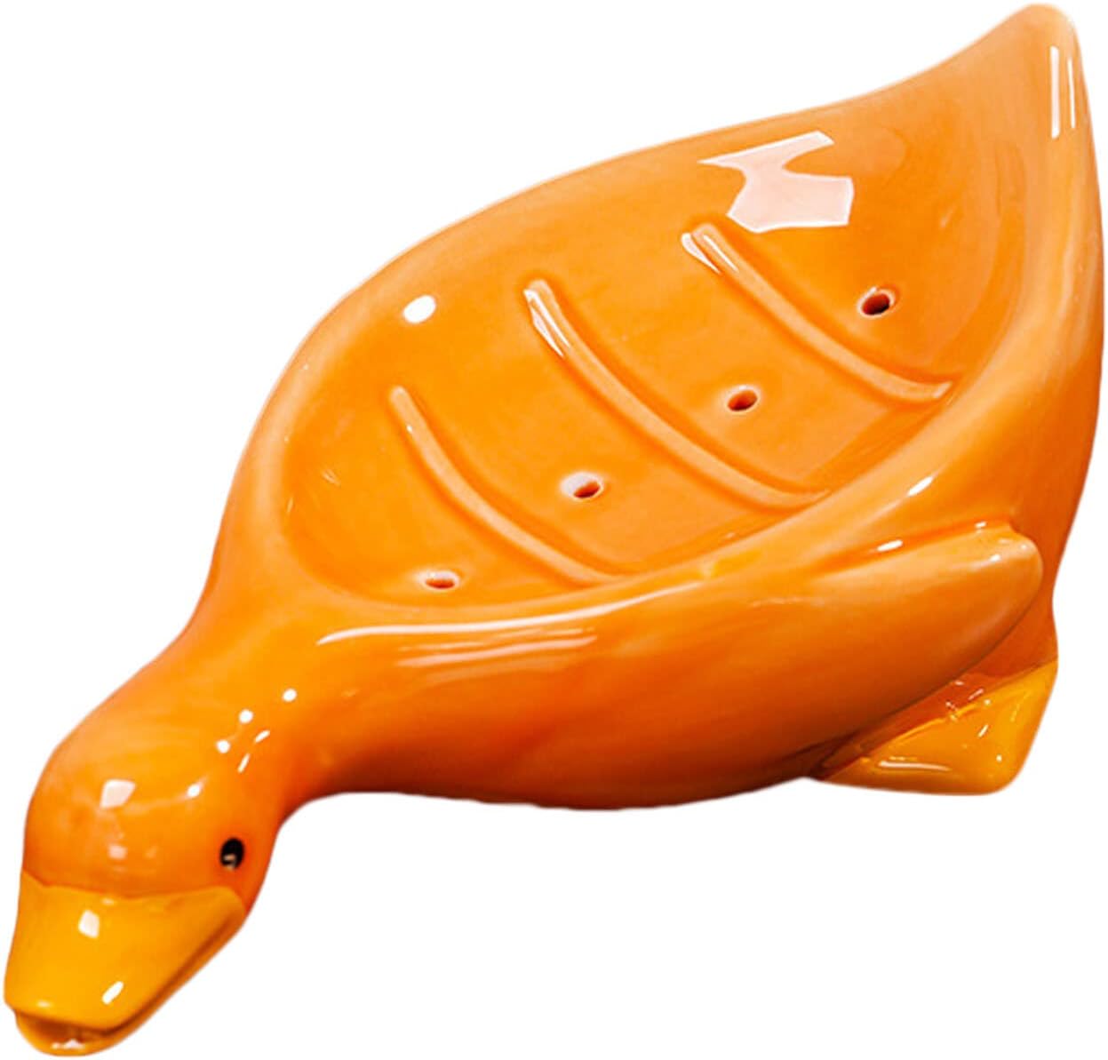 Ceramic Self Draining Soap Dish with Cute Duck Shape