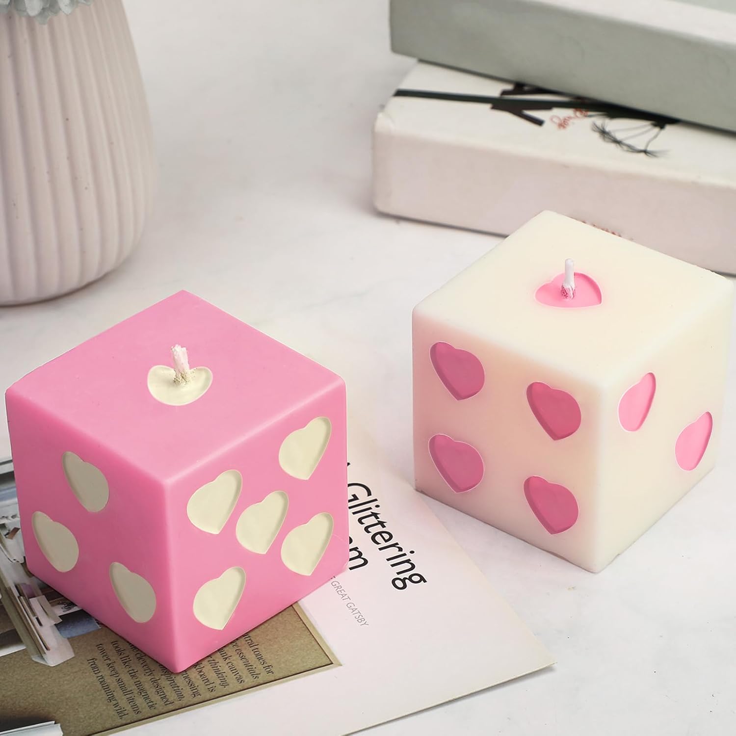 Heart Shape Dice Candles with Soy Wax and Corduroy