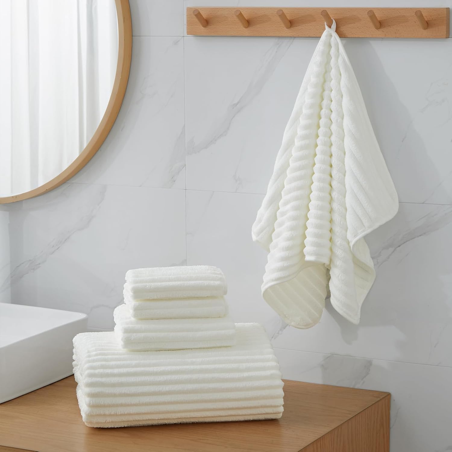 NALIVO Extra Large Towel Set of 6 40x80 White