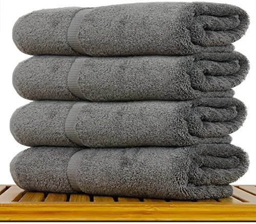 Luxury Turkish Cotton Bath Towels Set of 4 - Grey Dobby