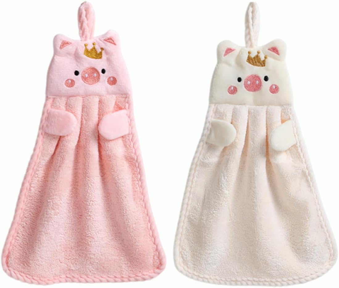 Cute Animal Hand Towels with Hanging Loops 2 Pack