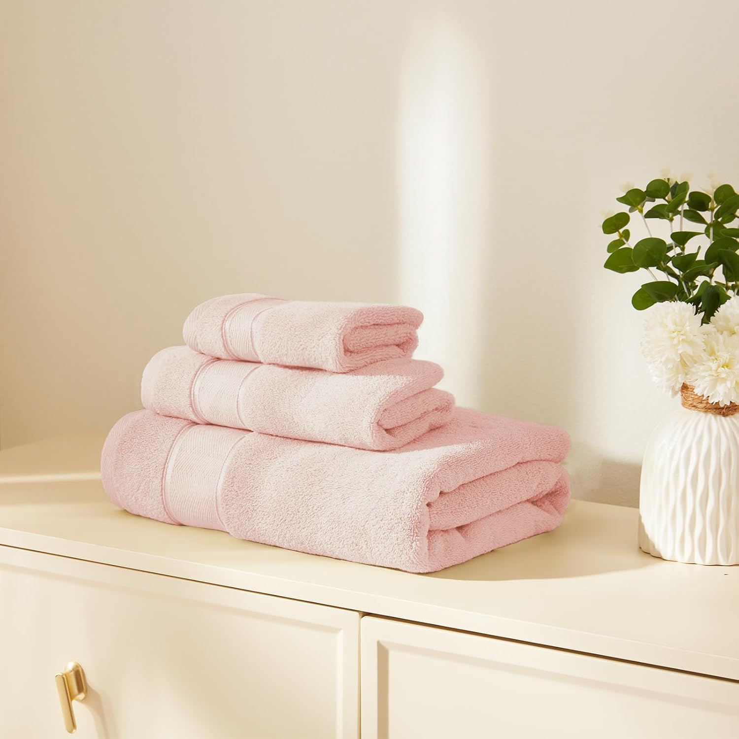 Marvione 6-Piece Bath Towel Set Pink Turkish Cotton